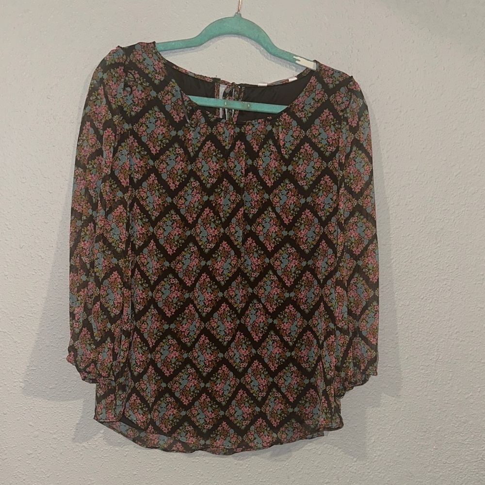 LC Lauren Conrad Black Floral Blouse
